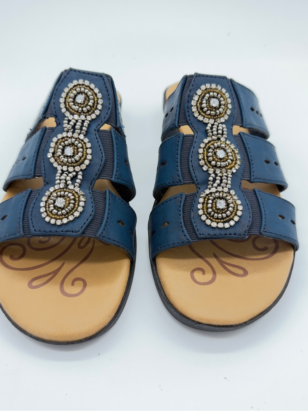 easy street Navy Beaded Triple-strap Slide Sandals